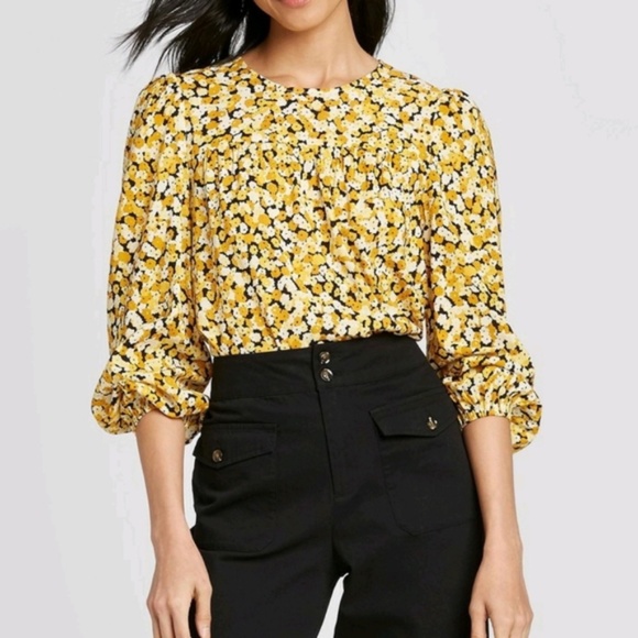 Who What Wear Tops - Who What Wear Wildflower Yellow Women's Blouse